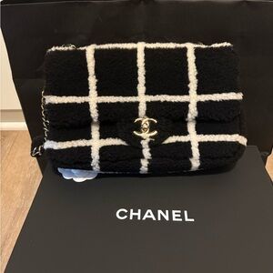 Chanel Black and White Grid Shoulder Bag